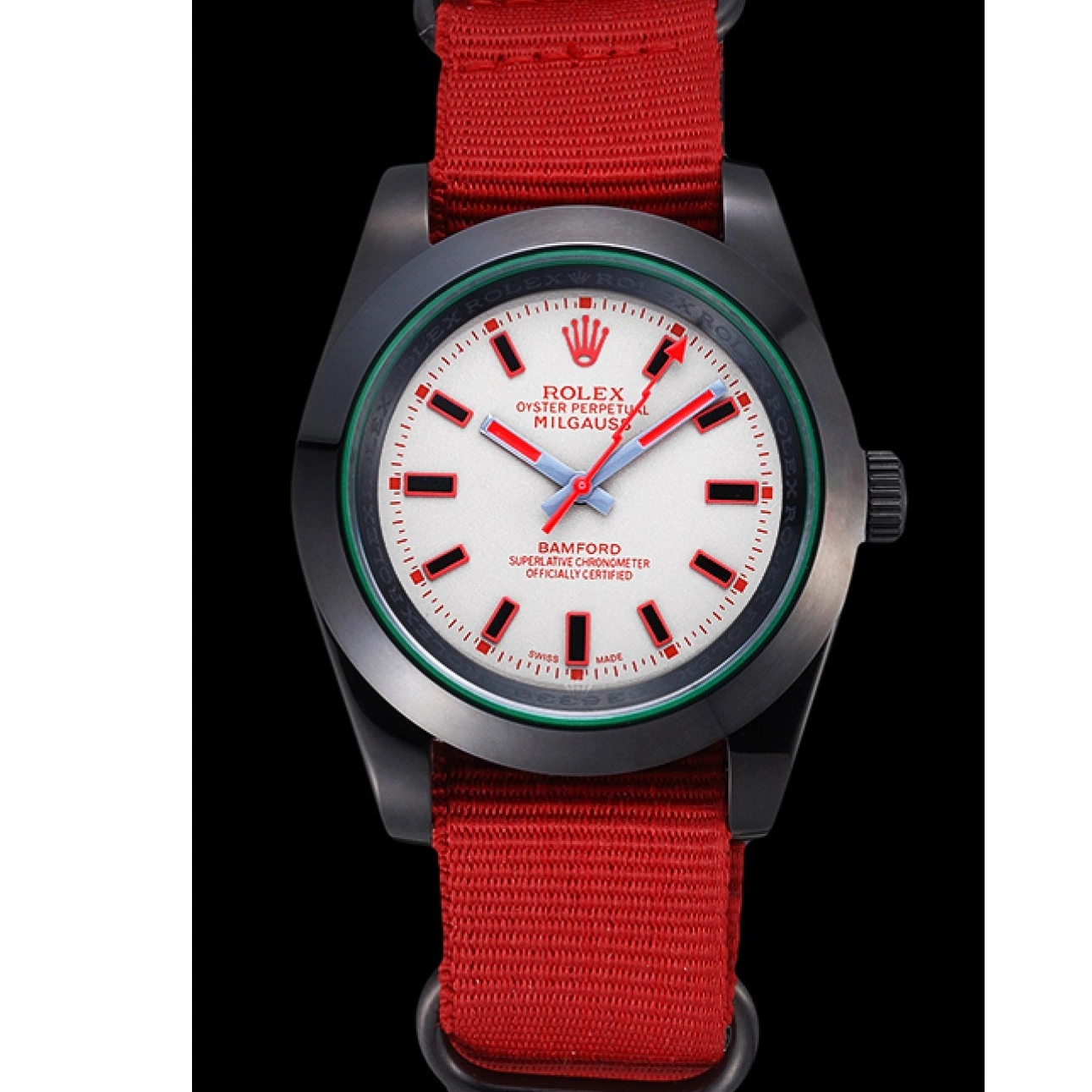 Aaa replica watch Red Milgauss Strap 622002 Bamford Rolex Nylon 0823